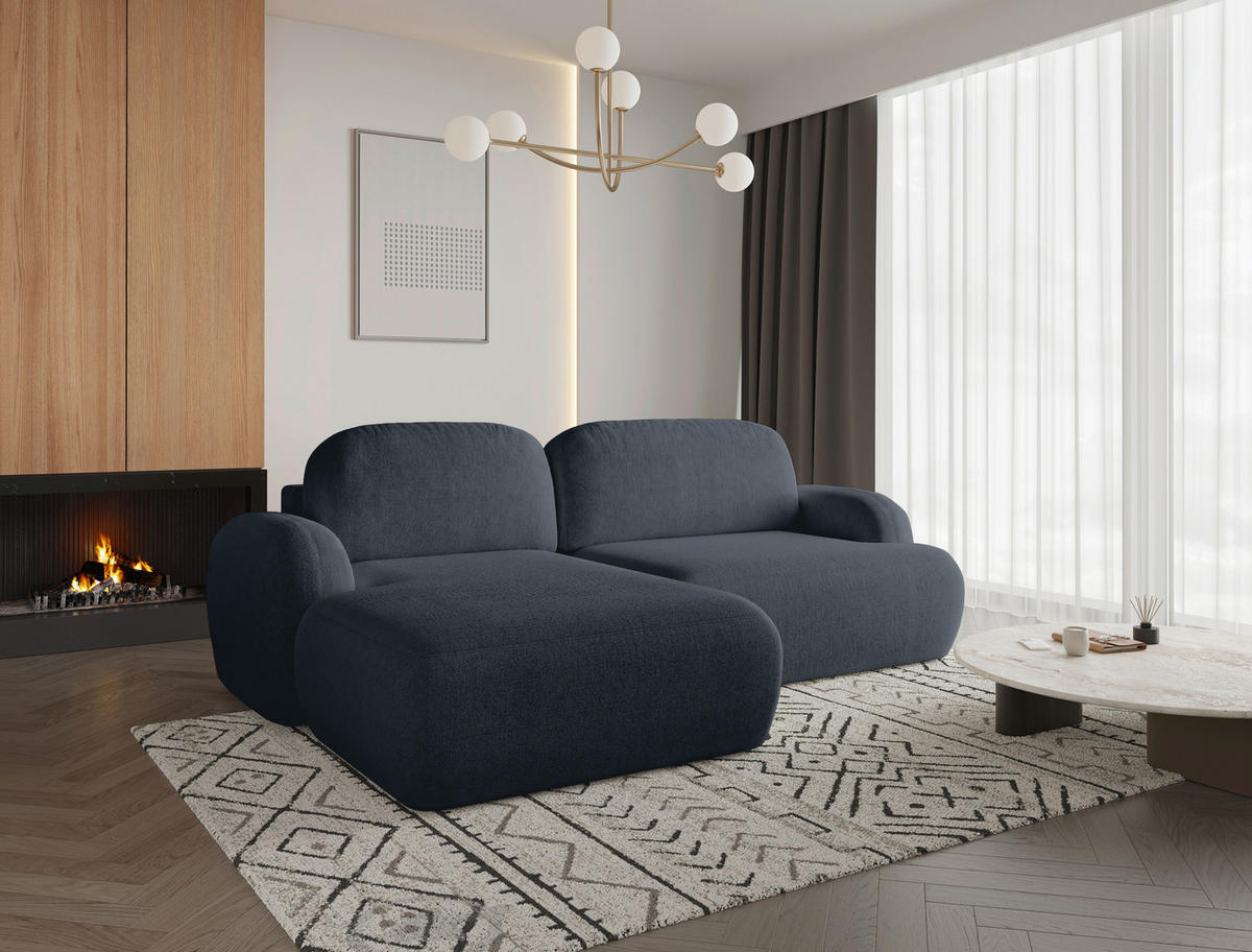 ECKSOFA Sevilla Plus in Bouclé Blau  275/175 cm  - Blau/Schwarz, Design, Kunststoff/Textil (275/175cm) - MID.YOU