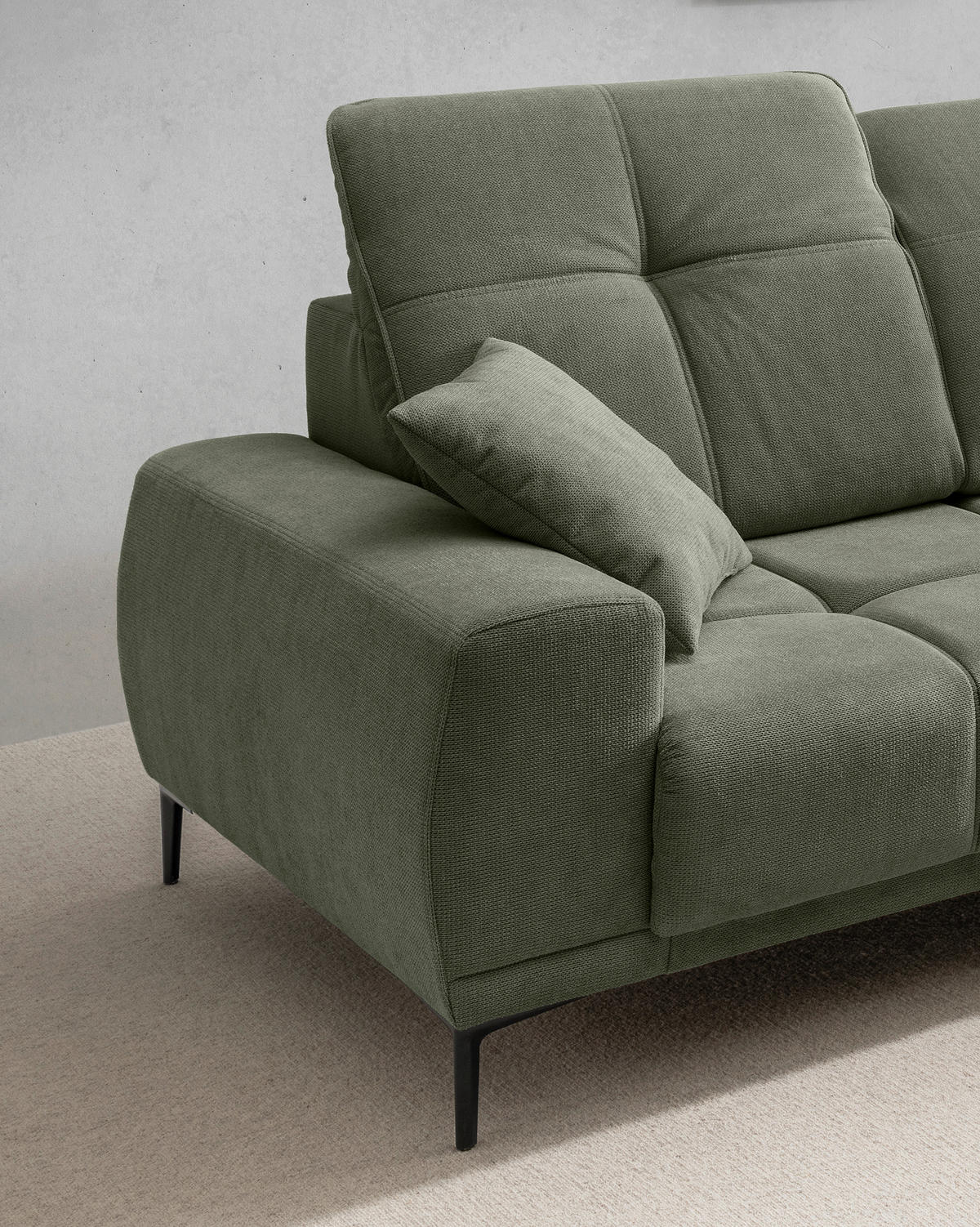 ECKSOFA NESTO Dunkelgrün Chenille Zierkissen, Kopfteilverstellung, Sitzvorzug  - Dunkelgrün/Schwarz, Basics, Textil/Metall (305/232cm) - Livetastic