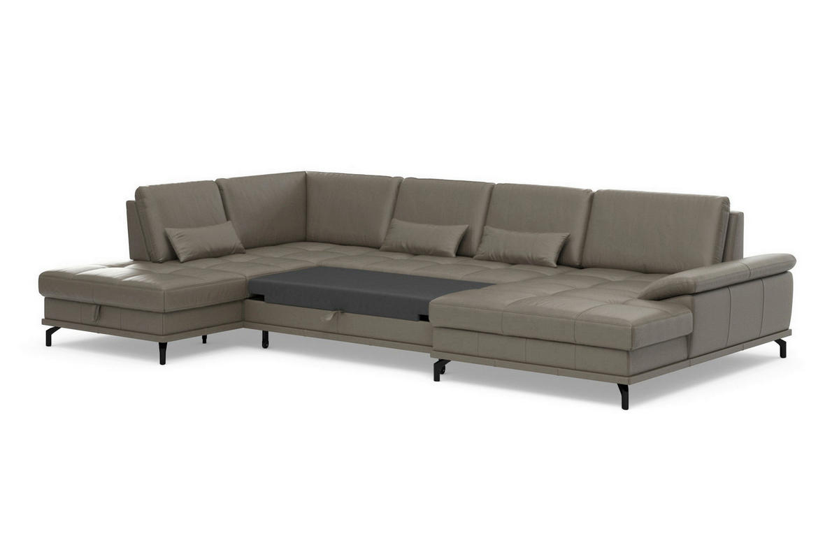 WOHNLANDSCHAFT COSTELLO E Grau Kombination Echtleder/Stoff Mikrofaser  - Schwarz/Grau, Basics, Leder/Textil (223/363/176cm) - Sit & More