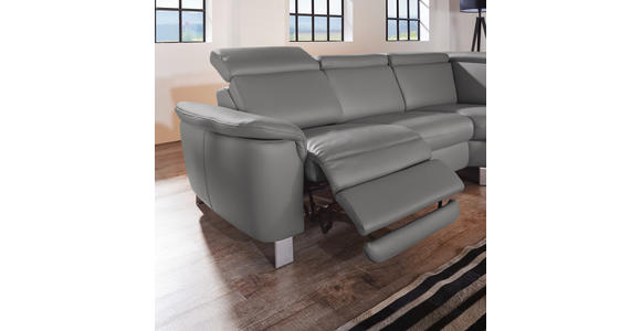 ECKSOFA in Echtleder Dunkelgrau  - Dunkelgrau/Alufarben, Design, Leder/Metall (271/242cm) - Cantus