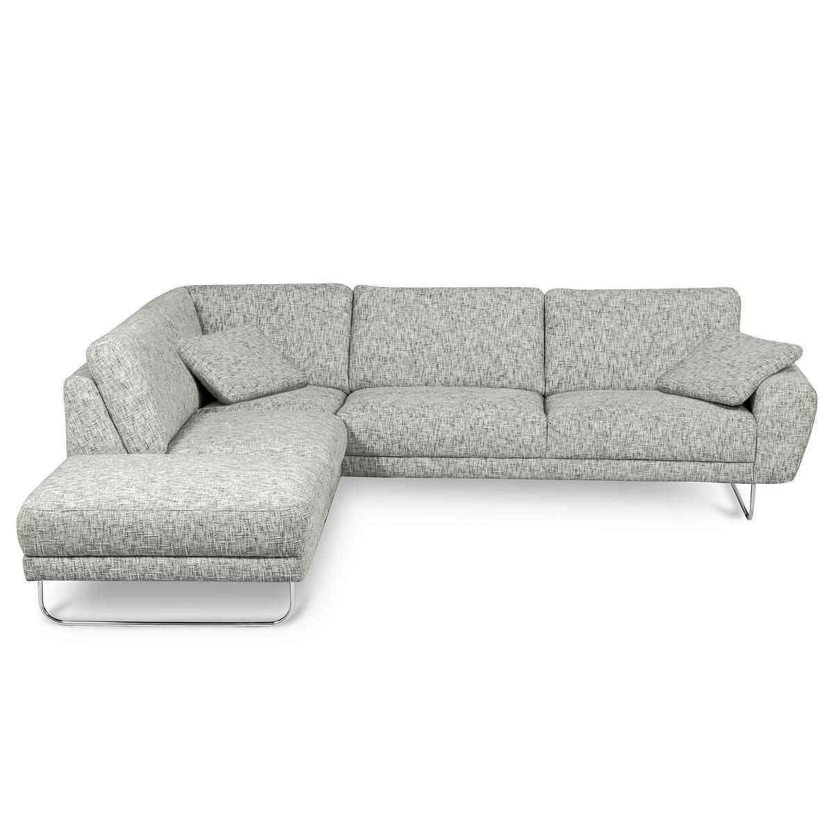 ECKSOFA 250/273 cm SPRING in Webstoff Grau Zierkissen  250/273 cm  - Chromfarben/Grau, Design, Textil/Metall (250/273cm) - Livetastic