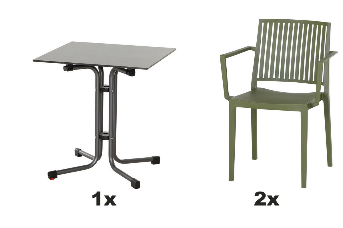 GARTENGARNITUR 3-teilig Stahl 3-teilig  - Grün, Basics, Kunststoff/Metall (60/80/60cm) - Siena Garden