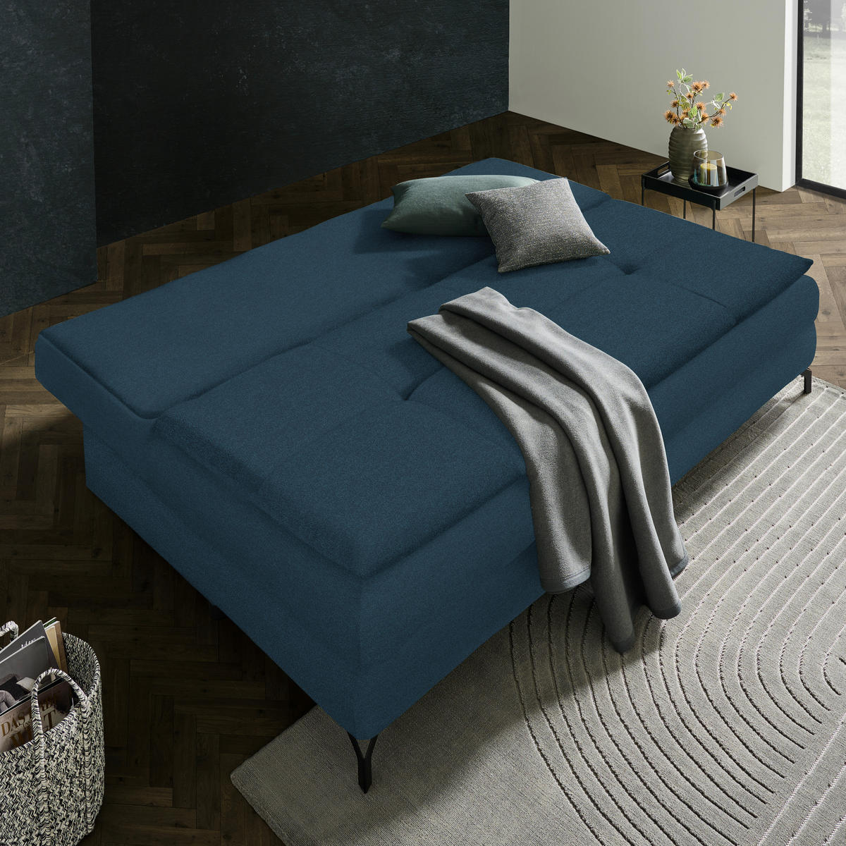 SCHLAFSOFA in Flachgewebe Blau  - Blau/Schwarz, MODERN, Textil/Metall (208/73/92/102cm) - Novel