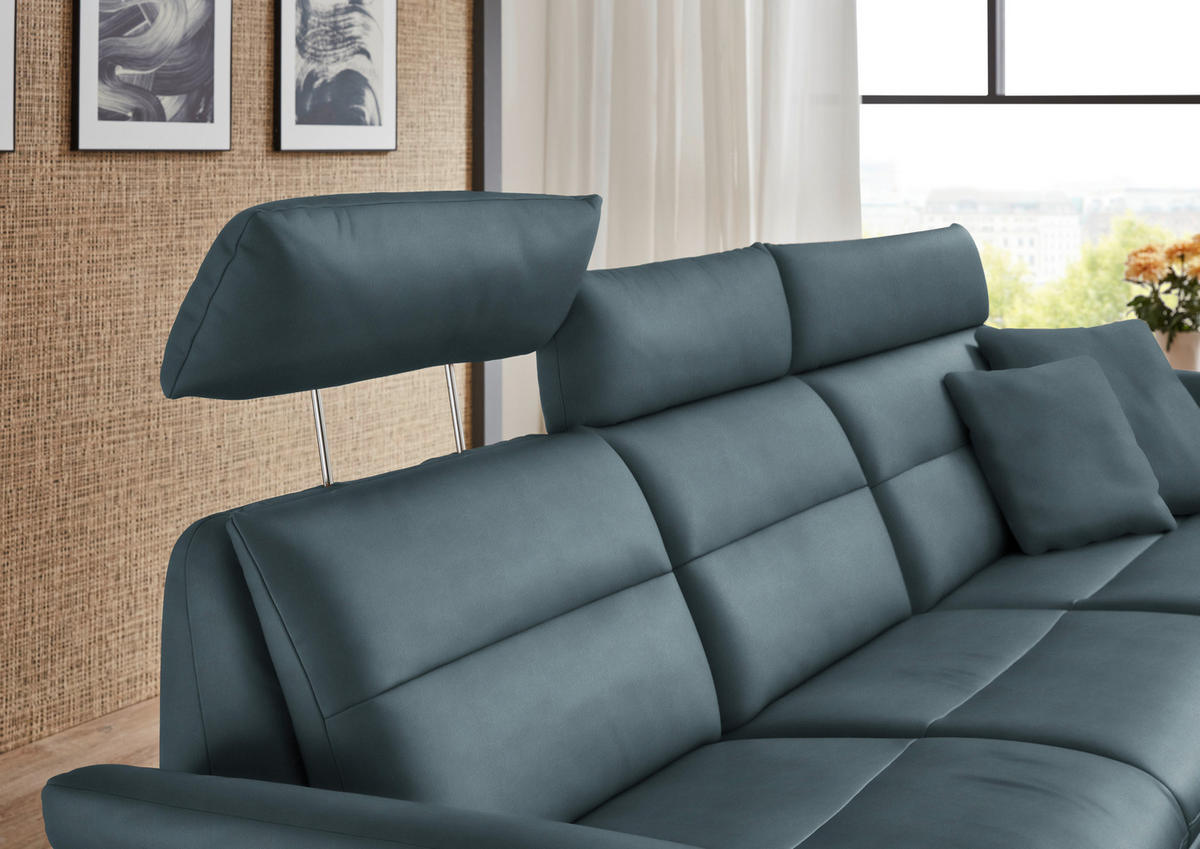 ECKSOFA in Echtleder Blaugrau  - Blaugrau/Schwarz, Design, Leder/Metall (300/157cm) - Dieter Knoll