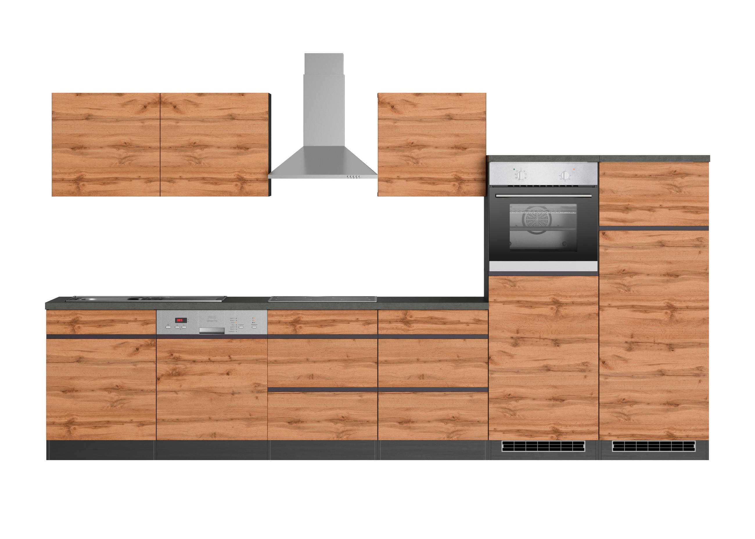KÜCHENBLOCK 360 cm   in Graphitfarben, Eiche Wotan  - Eiche Wotan/Graphitfarben, Design, Holzwerkstoff (360cm) - Held
