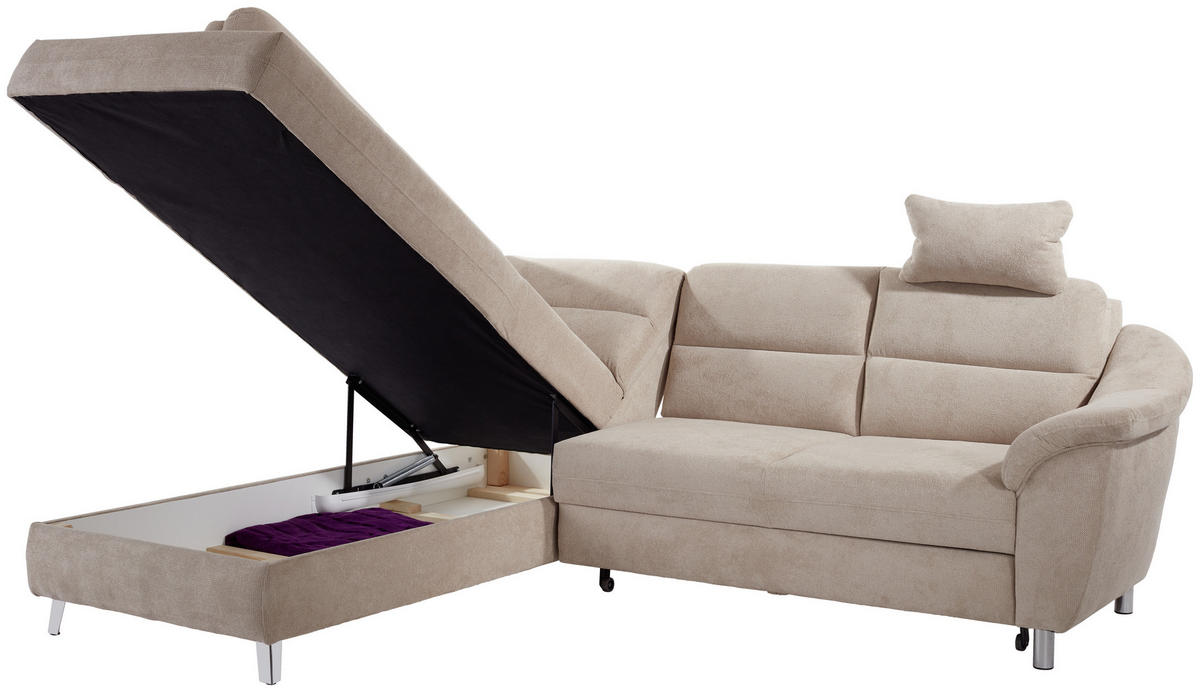 ECKSOFA in Velours Beige  - Beige/Silberfarben, Konventionell, Textil/Metall (197/248cm) - Livetastic