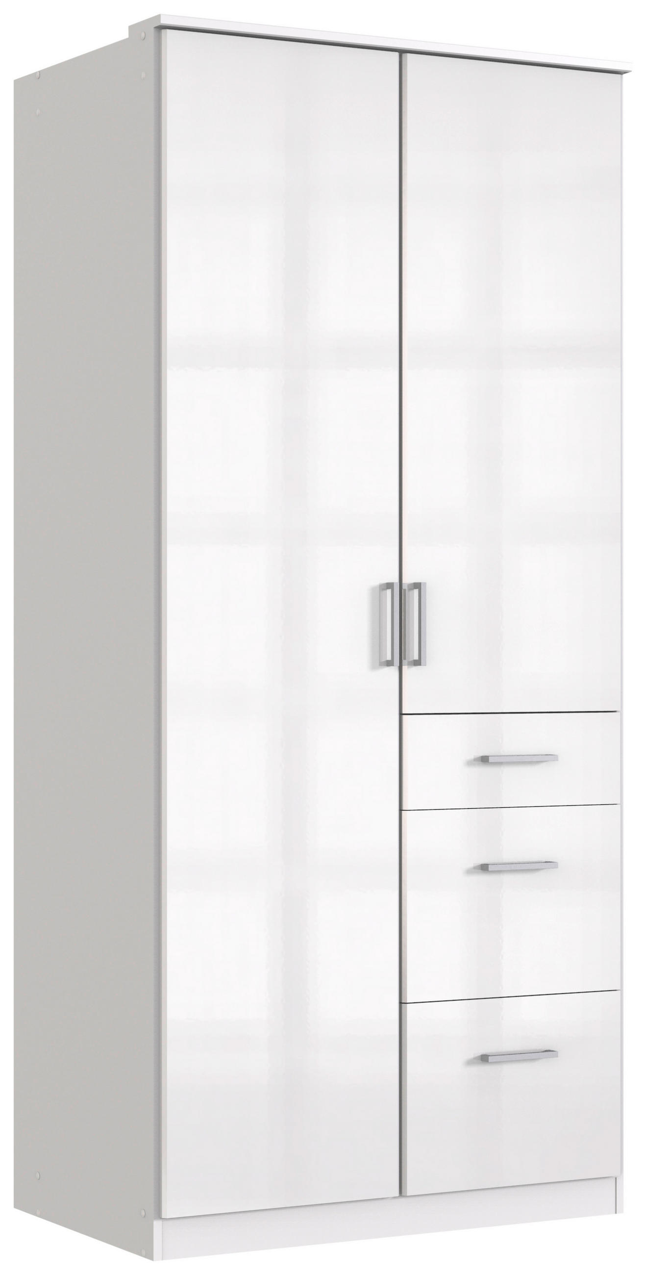 KLEIDERSCHRANK in Weiss, Weiss Hochglanz  - Weiss Hochglanz/Chromfarben, Basics, Holzwerkstoff (91/199/58cm) - MID.YOU