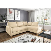 ECKSOFA Beige Echtleder Lederlook  - Beige/Buchefarben, Design, Leder/Holz (227/168cm) - Livetastic