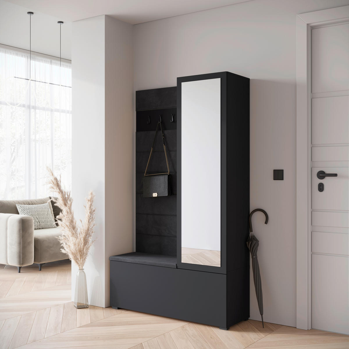 HALLMÖBEL  i 115/192/37,5 cm  - svart, Design, trämaterial (115/192/37,5cm) - Livetastic