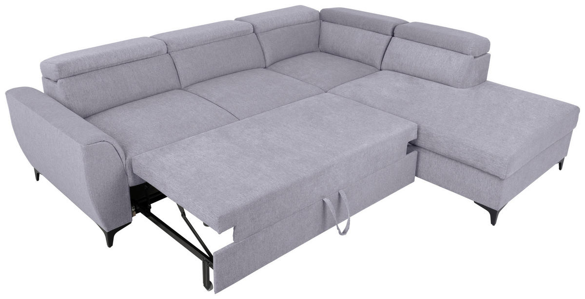 ECKSOFA Grau Velours  - Schwarz/Grau, KONVENTIONELL, Textil/Metall (255/217cm) - Carryhome