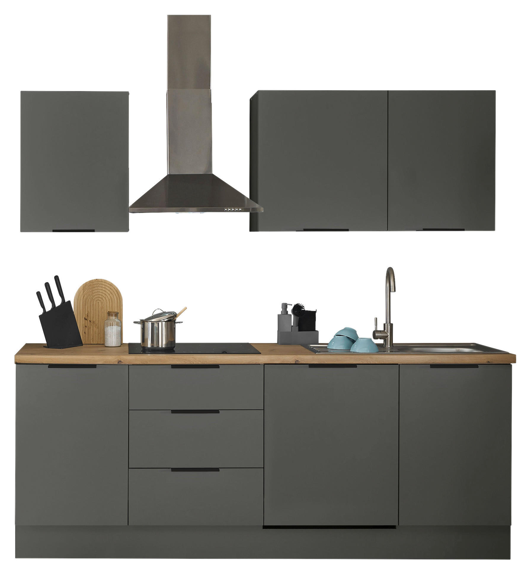 KÜCHENLEERBLOCK Multan  in Graphitfarben  - Schwarz/Graphitfarben, Basics, Holzwerkstoff/Metall (220/211/60cm) - Carryhome