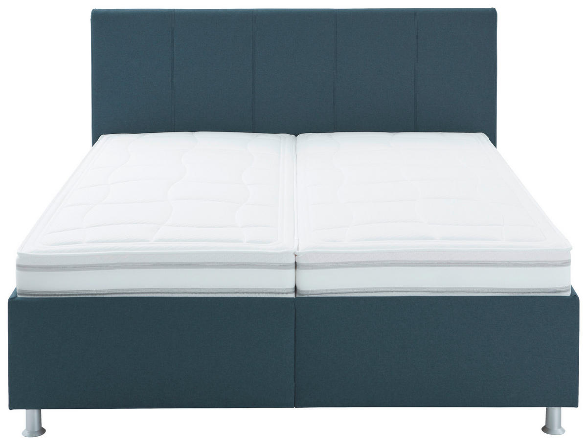 POLSTERBETT 200/200 cm,  in Blau, Dunkelblau, Matratze, gepolstertes Kopfteil, Lattenrost, Bettkasten, H2 + H3 = mittel + fest  - Blau/Alufarben, KONVENTIONELL, Holz/Holzwerkstoff (200/200cm) - Beldomo - Sleep
