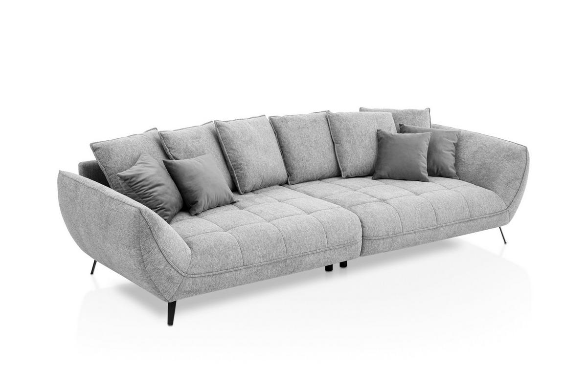 BIGSOFA in Flachgewebe Hellgrau  - Hellgrau/Schwarz, Design, Textil/Metall (311/95/130cm) - Livetastic