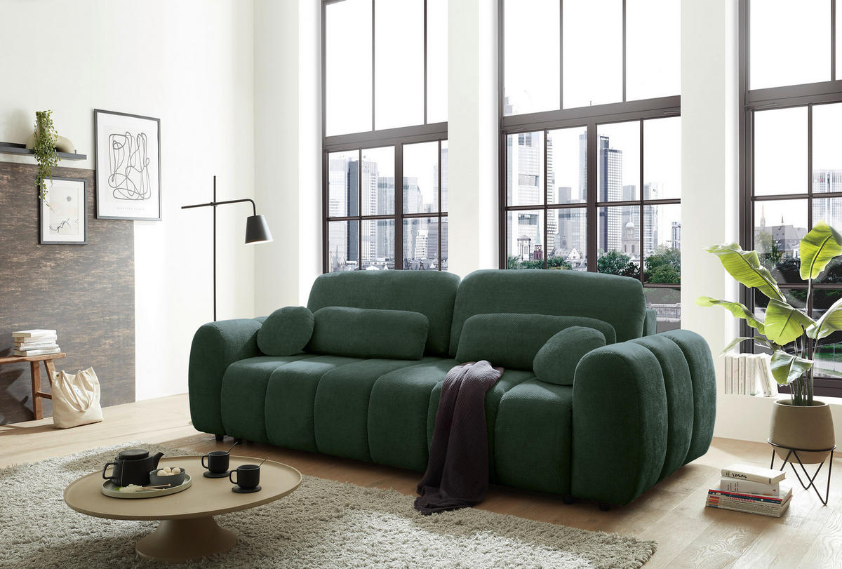 SCHLAFSOFA in Webstoff Dunkelgrün  - Dunkelgrün/Schwarz, Design, Kunststoff/Textil (256/76/112cm) - MID.YOU