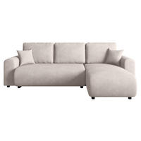 ECKSOFA Beige Cord Zierkissen, Rückenkissen, Schlaffunktion, Rücken echt, Stauraum, Liegefläche im Originalstoff  - Beige/Schwarz, KONVENTIONELL, Kunststoff/Textil (246/152cm) - Xora