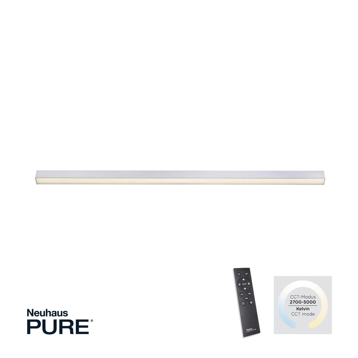 LED-DECKENLEUCHTE Pure Lines 110/3,8/3,9 cm   - Alufarben, Design, Kunststoff/Metall (110/3,8/3,9cm) - Neuhaus PURE