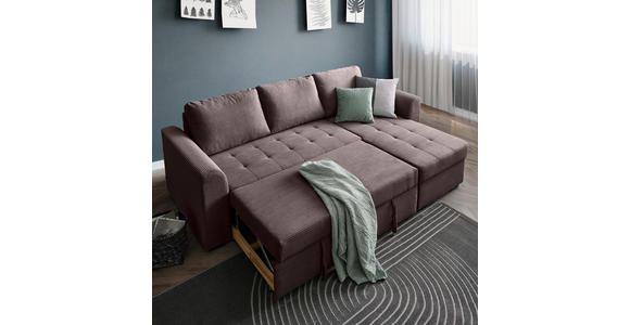 ECKSOFA Braun Cord, Velours  - Schwarz/Braun, Design, Kunststoff/Textil (243/155cm) - Xora