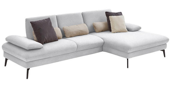 ECKSOFA in Chenille, Mikrofaser Hellgrau 299/157 cm - Hellgrau/Schwarz, Design, Textil/Metall (299/157cm) - Dieter Knoll