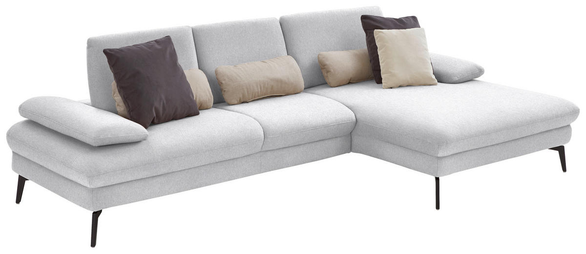 ECKSOFA in Chenille, Mikrofaser Hellgrau  - Hellgrau/Schwarz, Design, Textil/Metall (299/157cm) - Dieter Knoll