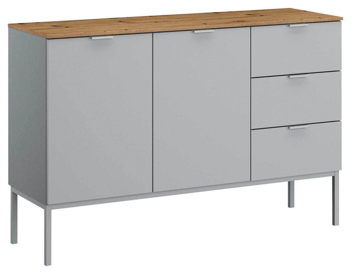 KOMMODE 120/80/42 cm Grau, Eichefarben  - Eichefarben/Alufarben, Trend, Holzwerkstoff/Kunststoff (120/80/42cm) - Stylife