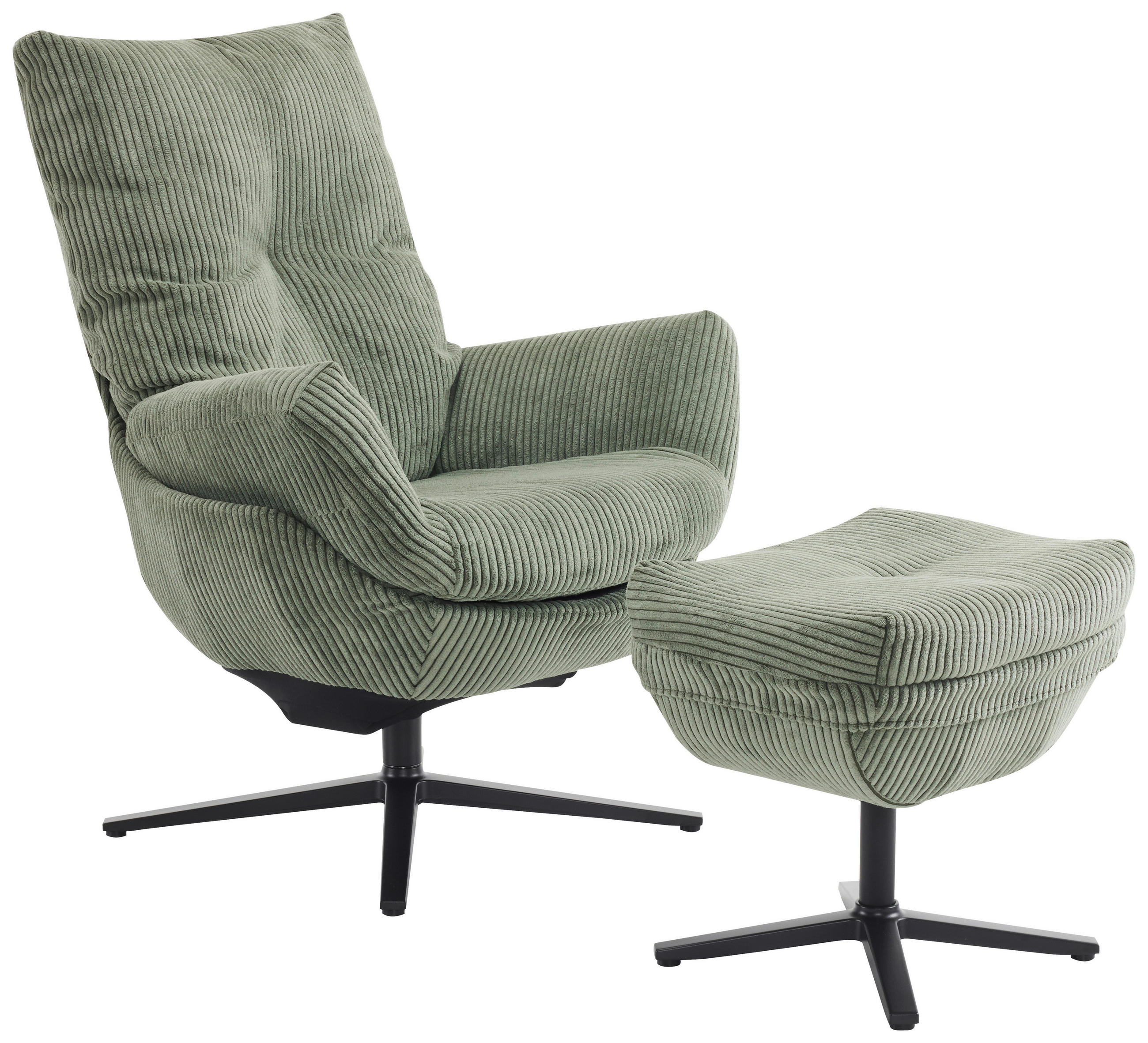 RELAXSESSELSET Cord Relaxfunktion, Hocker - Schwarz/Grün, Design, Textil/Metall (77/100/78cm) - Carryhome