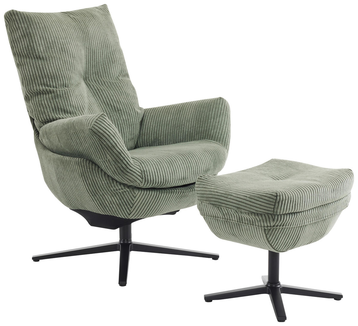 RELAXSESSELSET Cord Relaxfunktion, Hocker    - Schwarz/Grün, Design, Textil/Metall (77/100/78cm) - Carryhome