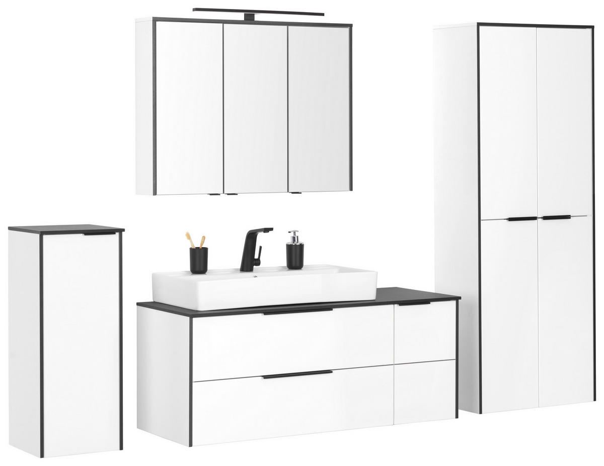 BADEZIMMER  in 122,4 cm  - Weiß Hochglanz/Schwarz, Basics, Glas/Keramik (122,4cm) - Voleo