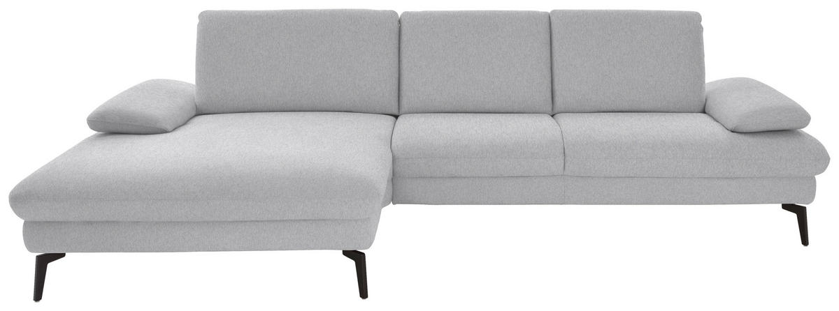 ECKSOFA in Chenille, Mikrofaser Hellgrau  157/299 cm  - Hellgrau/Schwarz, Design, Textil/Metall (157/299cm) - Dieter Knoll