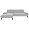 ECKSOFA in Chenille, Mikrofaser Hellgrau  157/299 cm  - Hellgrau/Schwarz, Design, Textil/Metall (157/299cm) - Dieter Knoll