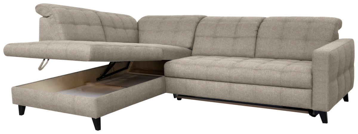 ECKSOFA in Webstoff Beige  - Beige/Schwarz, Design, Holz/Textil (216/297cm) - Xora