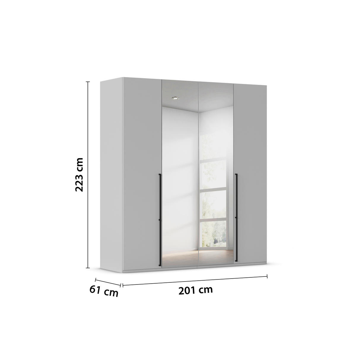 DREHTÜRENSCHRANK 201/223/61 cm,  in Graphitfarben, 4-türig  - Chromfarben/Schwarz, Basics, Glas/Holzwerkstoff (201/223/61cm) - Novel