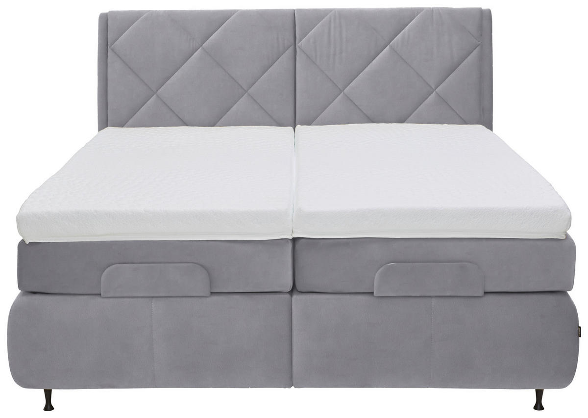 BOXSPRINGBETT 180/200 cm  in Hellgrau  - Hellgrau/Schwarz, Konventionell, Textil/Metall (180/200cm) - Dieter Knoll