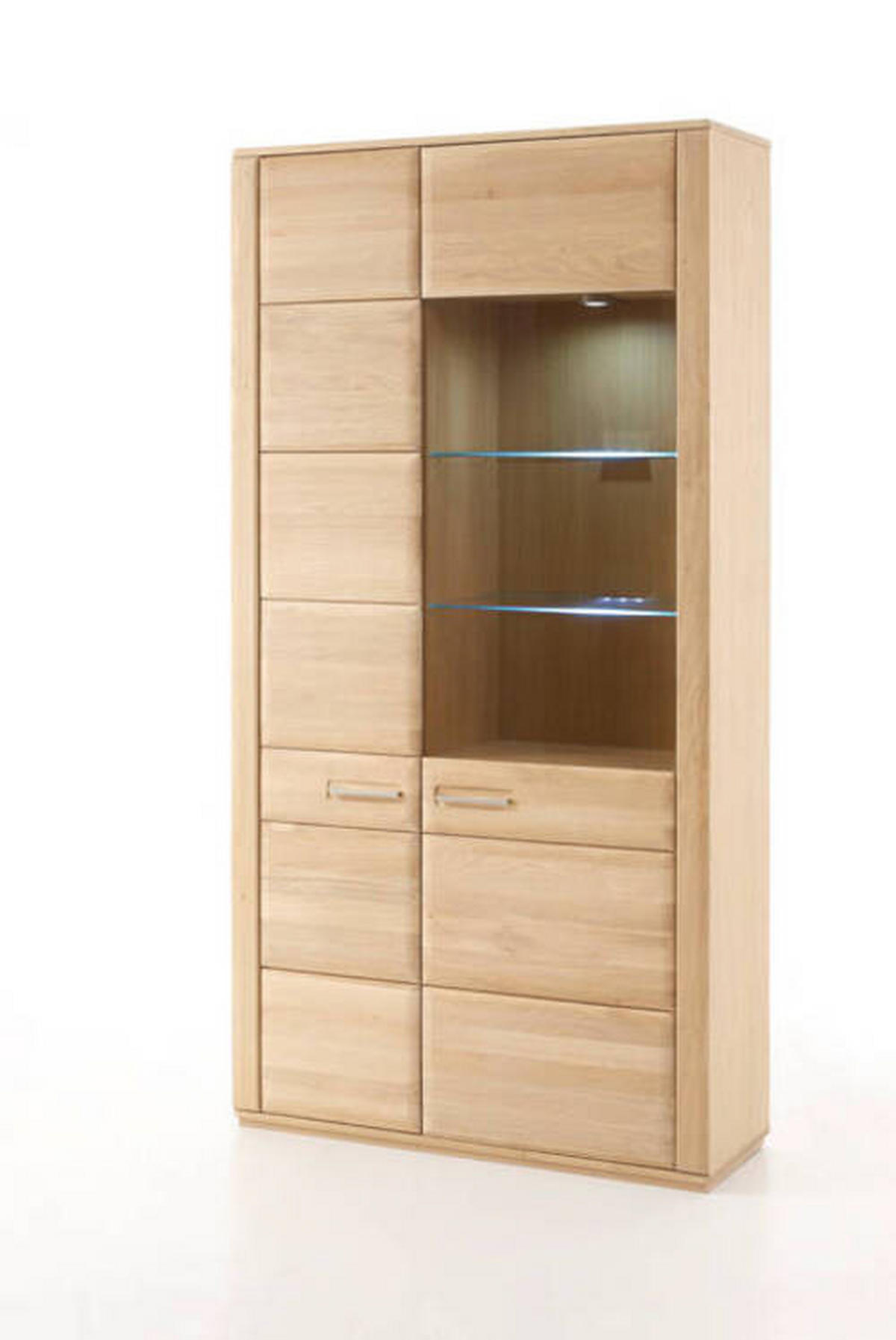 VITRINENKOMBINATION in furniert, teilmassiv Eiche Eichefarben  - Eichefarben/Nickelfarben, Design, Glas/Holz (107/209/38cm) - Livetastic