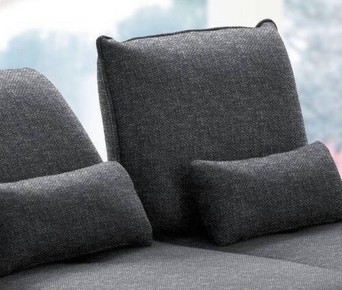 ECKSOFA in Flachgewebe Anthrazit  - Anthrazit/Schwarz, Design, Textil/Metall (301/191cm) - Moderano