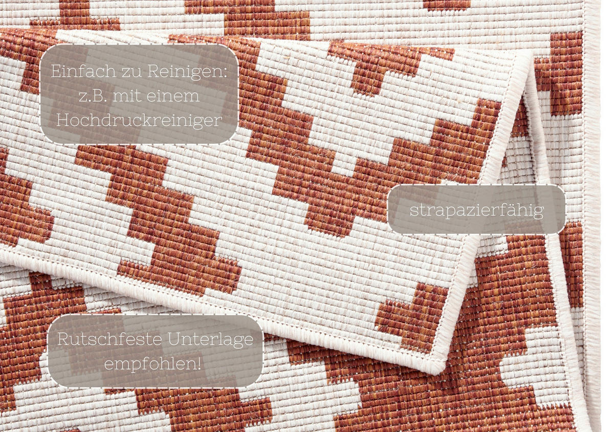 OUTDOORTEPPICH 80/350 cm Twin Creme, Terracotta  - Terracotta/Creme, Basics, Kunststoff (80/350cm)