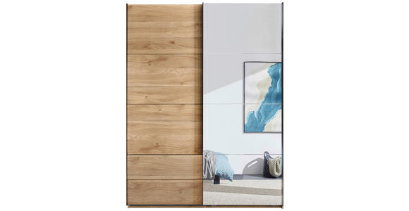 SCHWEBETÜRENSCHRANK  in Eichefarben  - Eichefarben/Schwarz, MODERN, Glas/Holzwerkstoff (170/225,5/60,5cm) - Xora