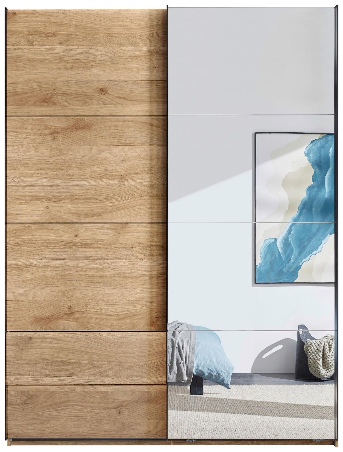 SCHWEBETÜRENSCHRANK  in Eichefarben  - Eichefarben/Schwarz, MODERN, Glas/Holzwerkstoff (170/225,5/60,5cm) - Xora