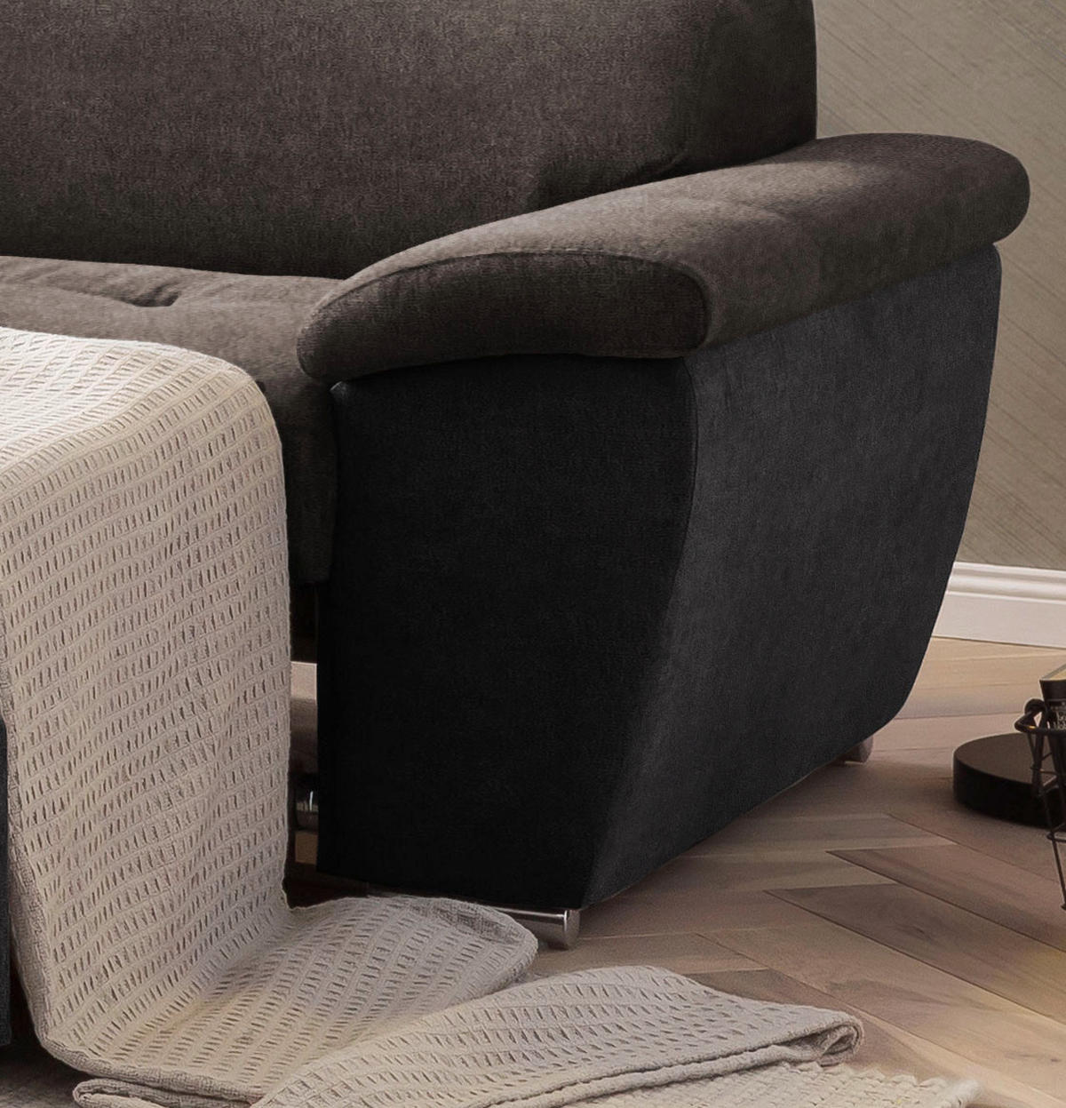 ECKSOFA in Mikrofaser Dunkelbraun  - Chromfarben/Dunkelbraun, Design, Textil/Metall (216/262cm) - Livetastic