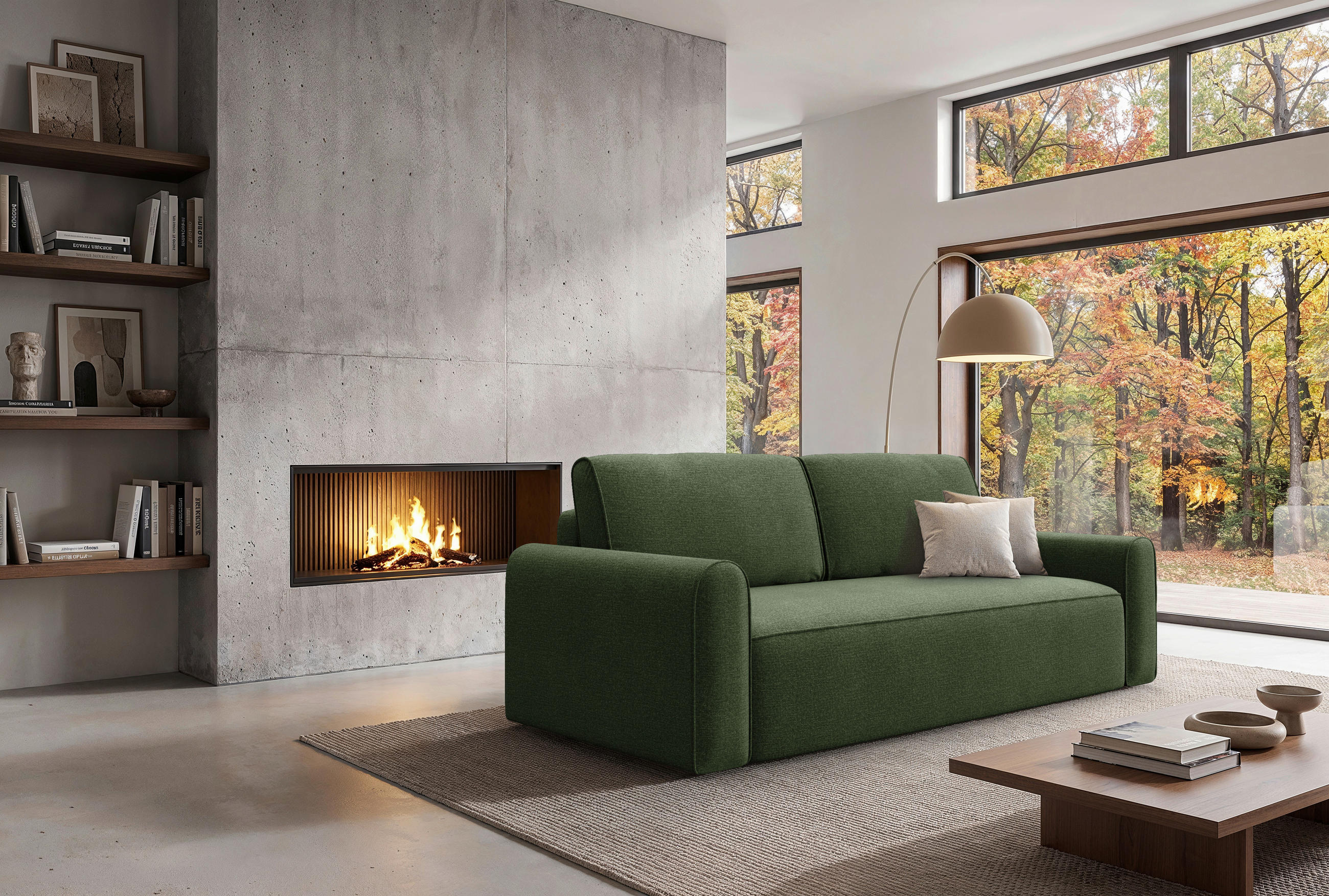 SCHLAFSOFA Chenille Grün  - Schwarz/Grün, Modern, Holz/Holzwerkstoff (240/92/103cm) - Livetastic