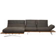 ECKSOFA Nurano in Echtleder Braun, Eichefarben  157/320 cm  - Edelstahlfarben/Eichefarben, Natur, Leder/Holzwerkstoff (157/320cm) - Ambiente
