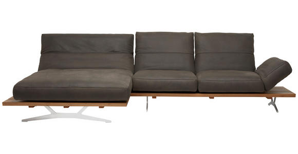 ECKSOFA Nurano in Echtleder Braun, Eichefarben  157/320 cm  - Edelstahlfarben/Eichefarben, Natur, Leder/Holzwerkstoff (157/320cm) - Ambiente
