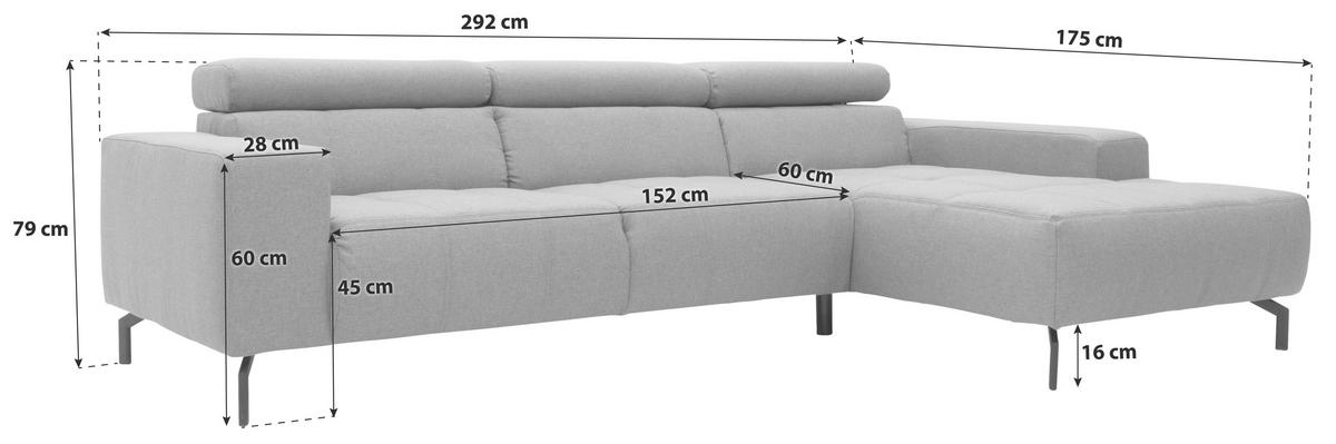 ECKSOFA in Webstoff Dunkelblau  292/175 cm  - Schwarz/Dunkelblau, Design, Textil/Metall (292/175cm) - MID.YOU