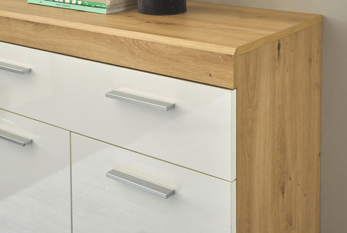 SIDEBOARD  165/91/38 cm 3 Schublade(n)  - Weiss Hochglanz/Silberfarben, Design, Holzwerkstoff/Kunststoff (165/91/38cm) - MID.YOU