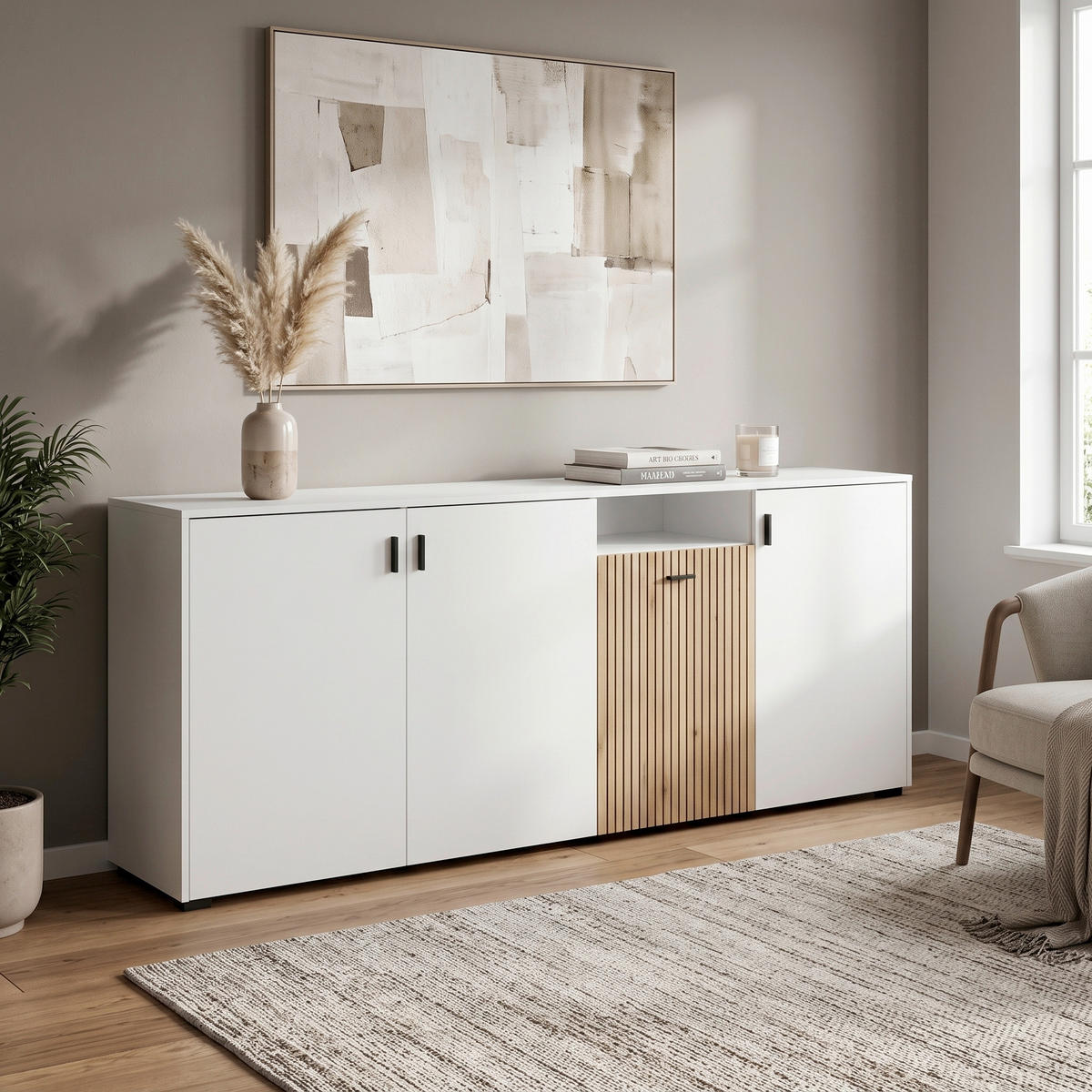 SIDEBOARD  200/42/79,6 cm  - Eichefarben/Schwarz, Design, Holzwerkstoff/Kunststoff (200/42/79,6cm) - MID.YOU