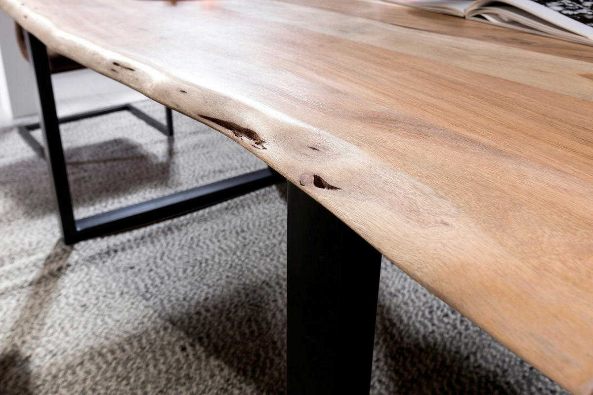 ESSTISCH 160/85/76 cm Echtholz  Holz, Metall rechteckig Naturfarben, Schwarz  - Schwarz/Naturfarben, MODERN, Holz/Metall (160/85/76cm) - MID.YOU
