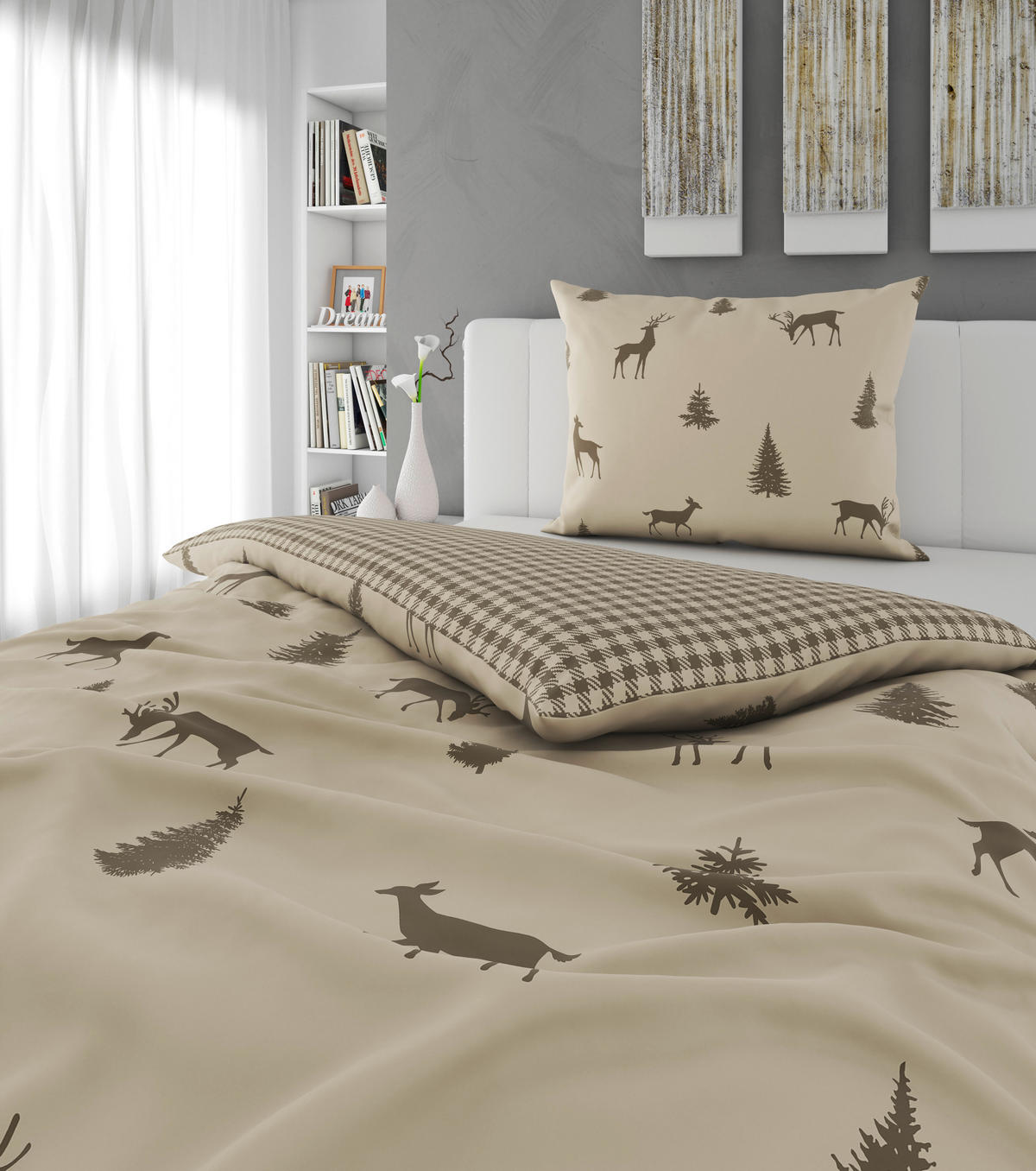 WENDEBETTWÄSCHE 2-teilig Flanell 140/200 cm  - Taupe, KONVENTIONELL, Textil (140/200cm) - Esposa