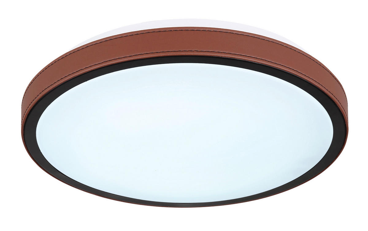 LED-DECKENLEUCHTE 12 W  30/8 cm    - Weiss/Dunkelbraun, Konventionell, Leder/Kunststoff (30/8cm) - Globo
