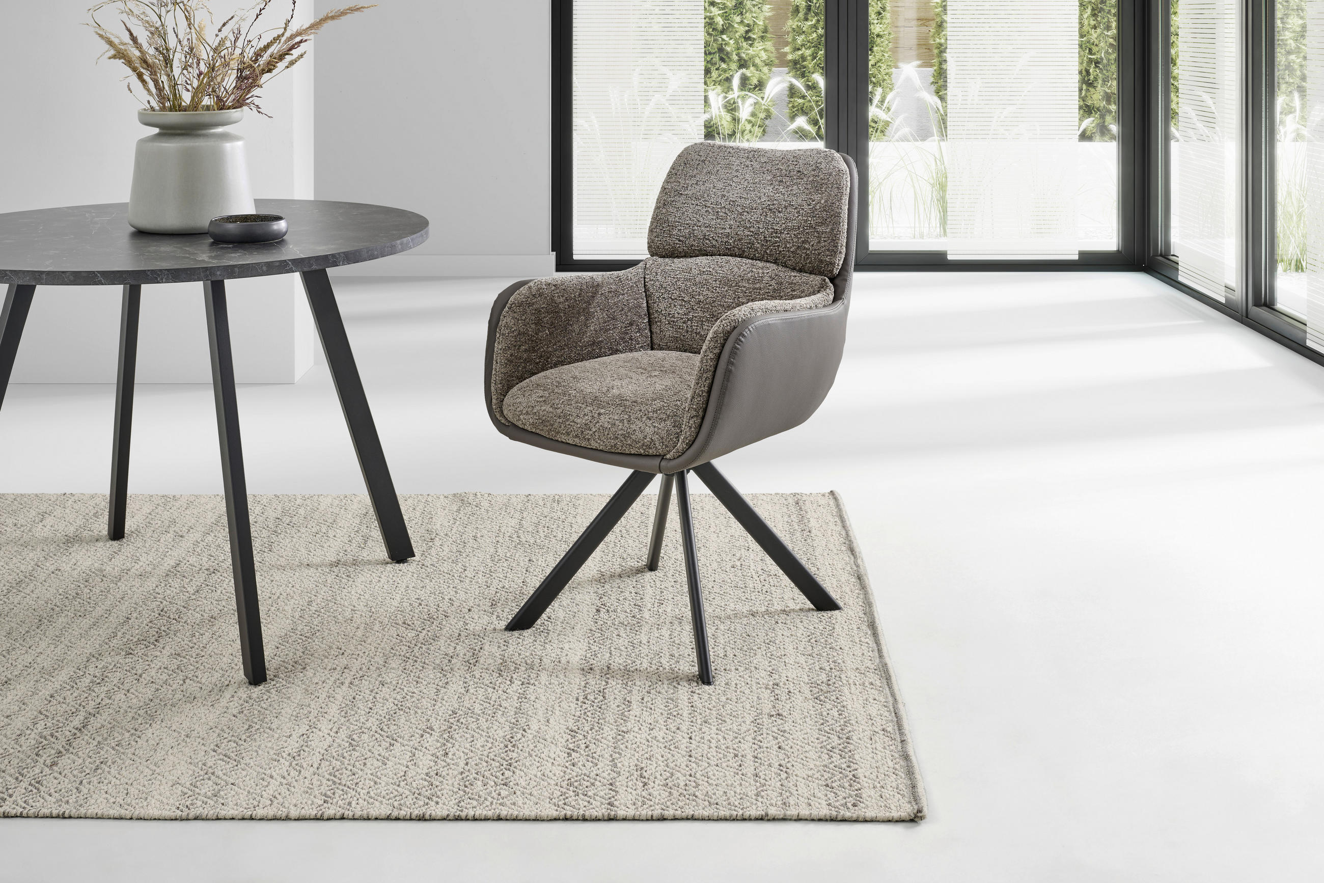ARMLEHNSTUHL  Sitzfläche 360° drehbar Webstoff  Schwarz, Braun  - Schwarz/Braun, Modern, Textil/Metall (61/91/65cm) - Livetastic