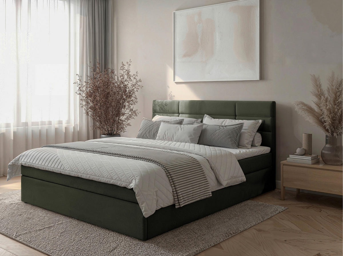 BOXBETT 180/200 cm  Dunkelgrün  - Dunkelgrün/Schwarz, Konventionell, Holz/Kunststoff (180/200cm) - Carryhome