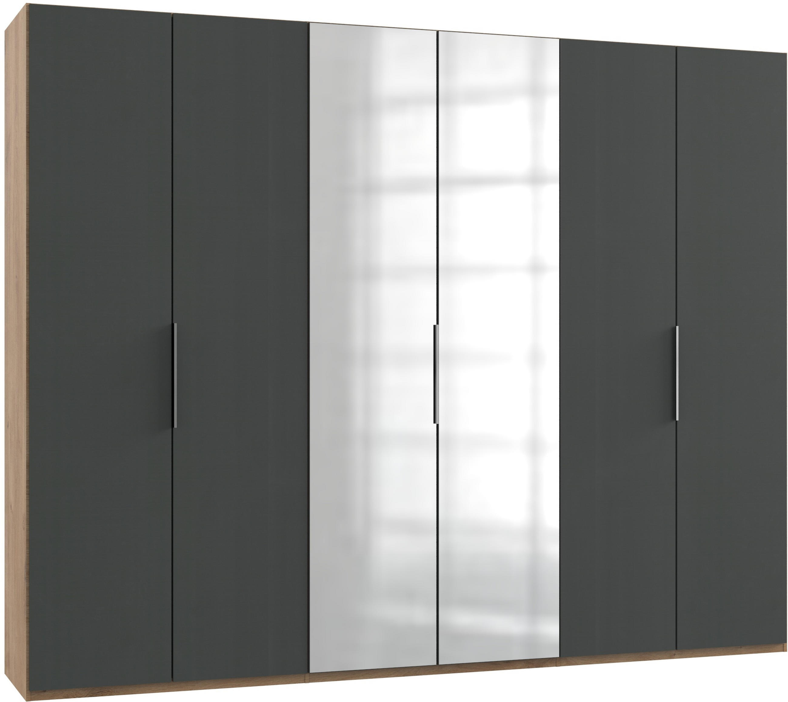 DREHTÜRENSCHRANK 300/236/58 cm 6-türig Graphitfarben, Eichefarben  - Chromfarben/Eichefarben, MODERN, Holzwerkstoff (300/236/58cm) - MID.YOU